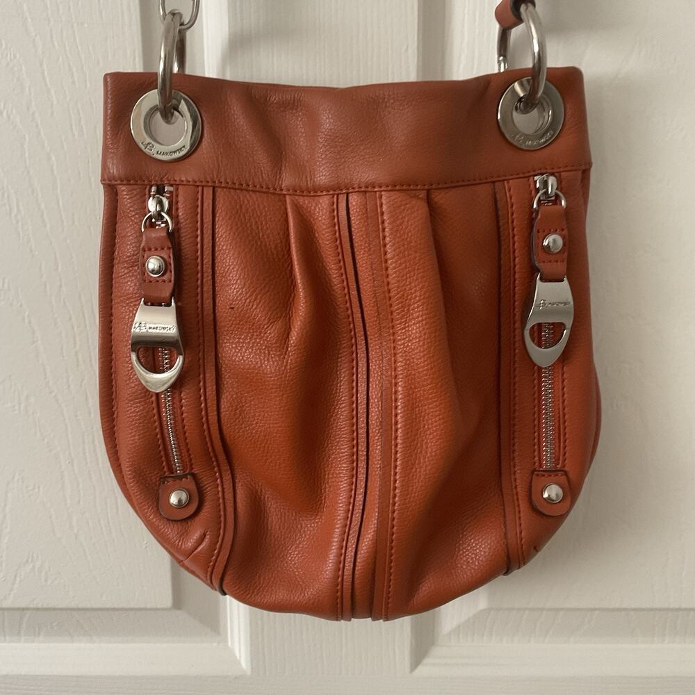 B Makowsky Leather Crossbody Shoulder Bag Silver Terracotta Camel 2000s